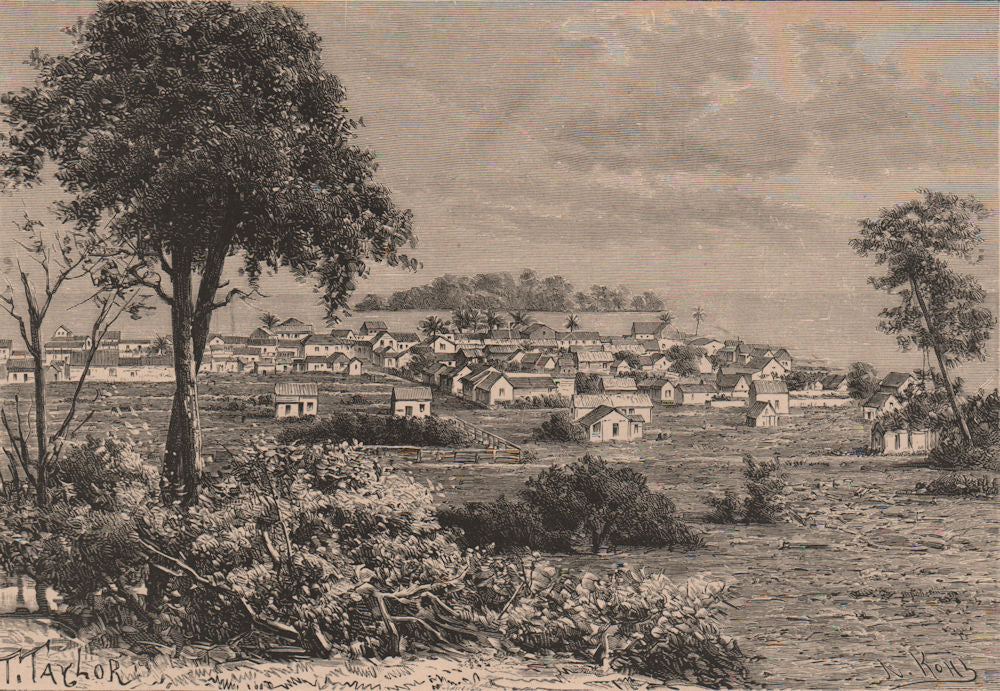 Port Limon/Puerto Limón & Isla Uvita/Quiribri Island. Costa Rica 1885 print